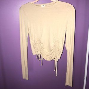 Tan Ruched Long Sleeve Crop Top